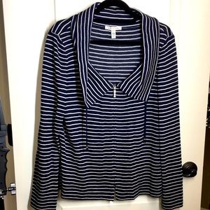 ST. JOHN L Blue and white striped sweater cardigan jacket
